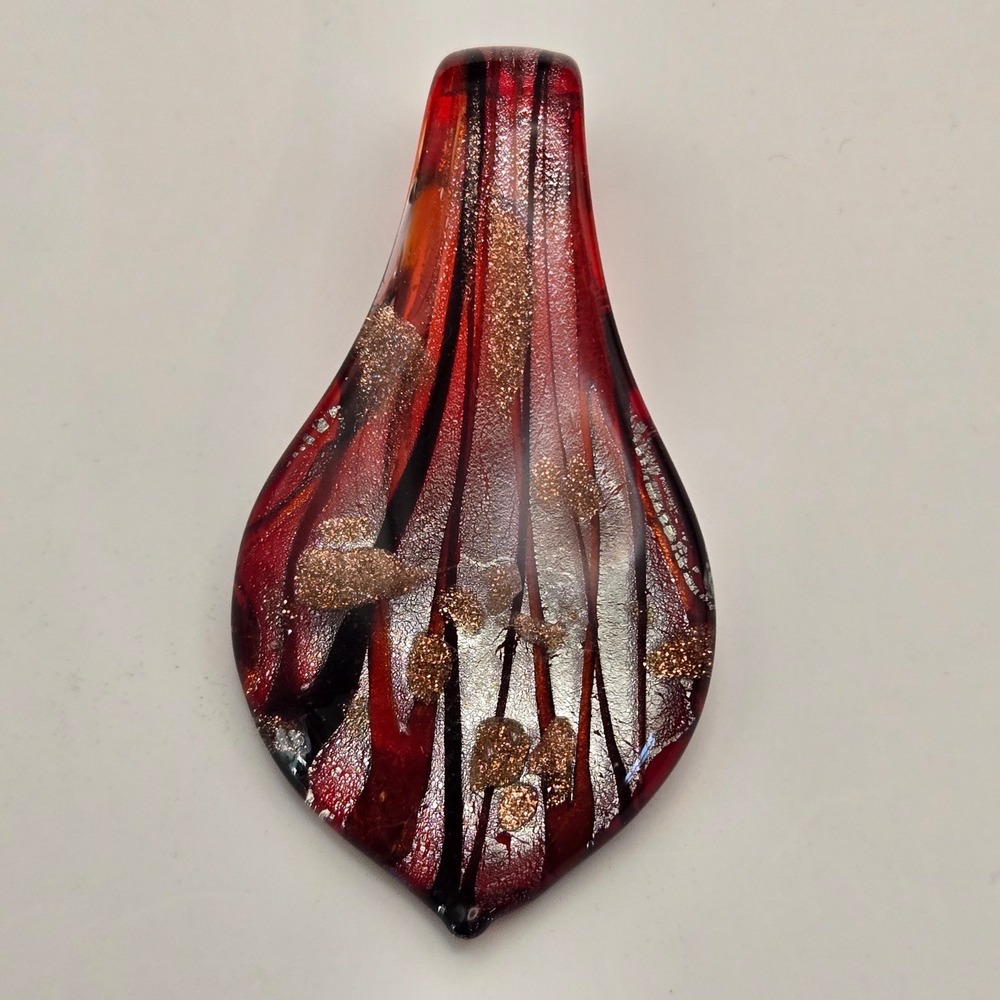 Artisan Pendant Red Silver Foil Glass Teardrop Aventurine Artistic Art